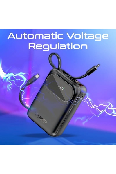 Promate بنك طاقة فائق السرعة 35 واط صغير الحجم بسعة 20000 مللي أمبير/ساعة مع كابل USB-C وLightning مدمج