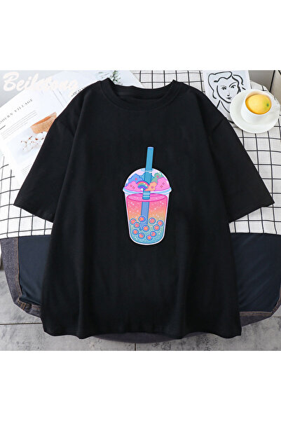 Tarzsokak Ceai negru Boba cu imprimeu Harajuku negru