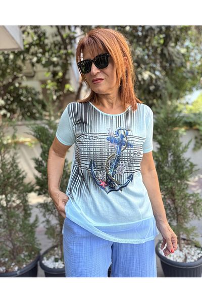 DenizEge Chopins Anchor Tulle Detail Blouse Mint