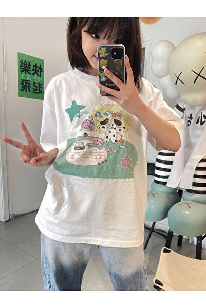 Tarzsokak Design original alb, drăguț, cu imprimeu de vară, cu croială lejeră...