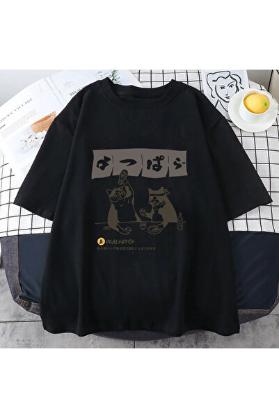 Tarzsokak تي شيرت أسود ملابس الشارع اليابانية هاراجوكو مضحك شرب القط الصيف ال...