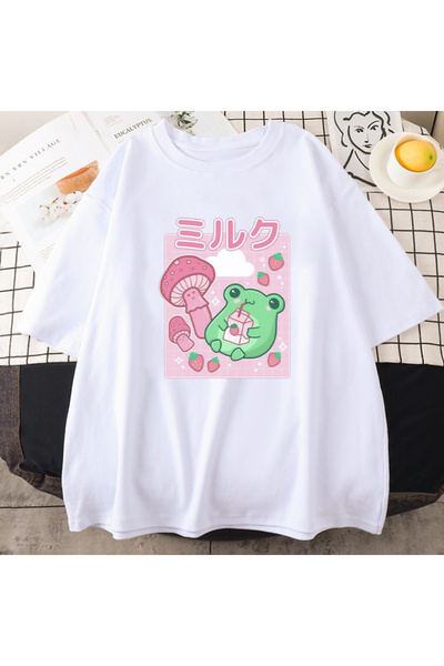 Tarzsokak الضفدع الأبيض الفراولة مشروب الفطر الكرتون الطازج النمط الأخضر Tops...