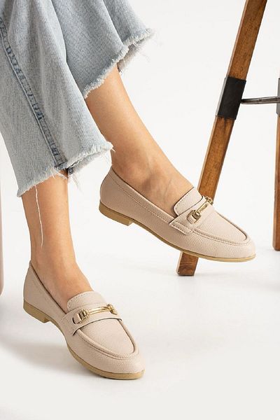 ALTUNTAŞ Women's Ballerinas Beige Faux Leather Ballerinas Comfortable Lightweight Ballerinas Daily Ballerinas Beige