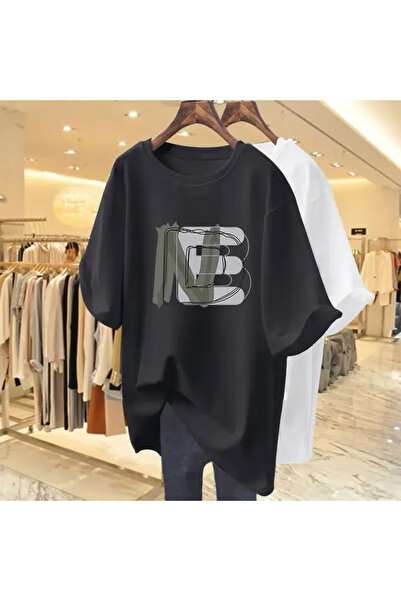 Tarzsokak Tricou de vară cu decolteu în formă de O, vopsit în negru, cu perso...