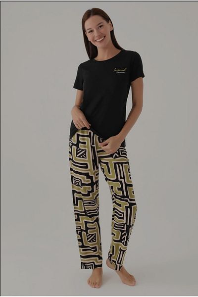 KÜBRAHOME'S Pc8818-S Pajama Set Black P.Cardi̇n