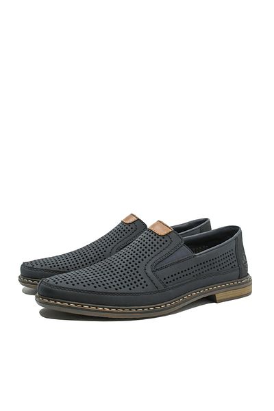 Rieker Men's casual shoes navy blue made of leather with perforations