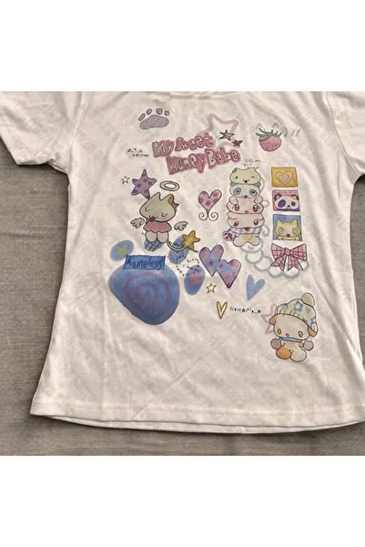 Tarzsokak Бяло Сладко момиче Принт Готик Гръндж Графика Y2K Емо Буква Принт Лято