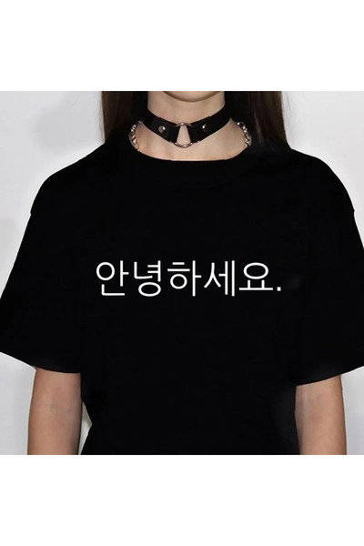 Tarzsokak Siyah Kore Baskılı Retro Tarzı Baskı Gevşek Yaz Yuvarlak Boyun Üst ...