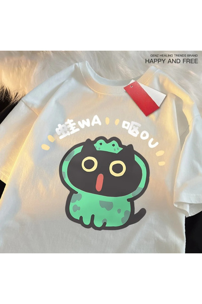 Tarzsokak قمصان بيضاء اللون للعب الأدوار على شكل ضفدع وقطة وياقة دائرية ونمط ...