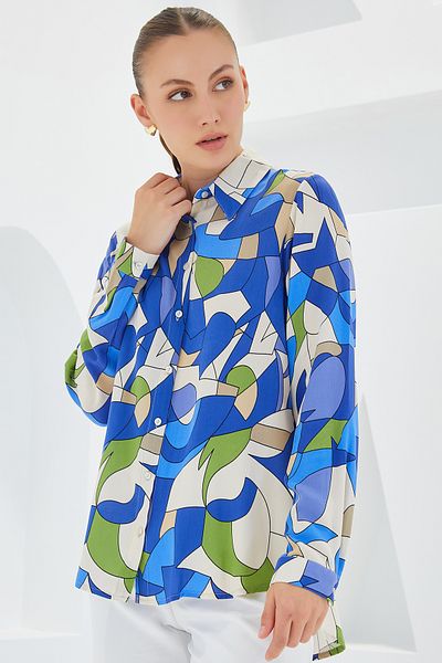 Merterium Women's Patterned Viscose Shirt Indigo 1071