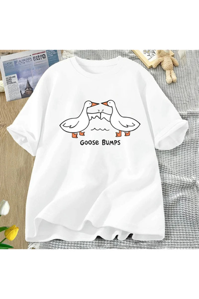 Tarzsokak White Stupid Goose Beats مطبوعة بشكل مضحك للصيف فضفاض
