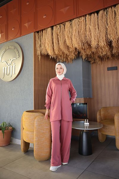 MİMİ Luxury Wear Women's Hijab Tracksuit Set with Zipper & Bottom Top Set
