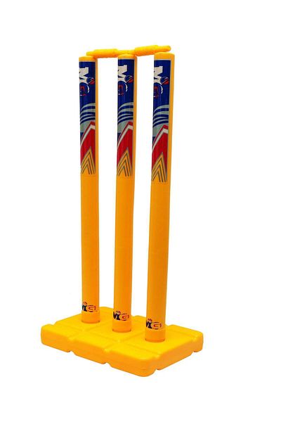 MG Cricket Stumps Plastic Wickets Set | 3pcs Yellow Stumps with Protective Cover