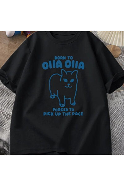 Tarzsokak Tricou negru Born To OIIA Spinning Cat Funny Retro Animal Tee 90s H...