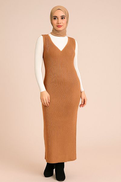 Sonbaharmoda Top Sweater Striped Bottom Dress Knitwear Set – Two Pieces – Modern & Comfortable