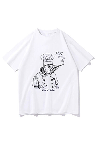 Tarzsokak Tricou alb Gil Just 86'd Fish Octopus Chef Funny/ Harajuku Summer T...
