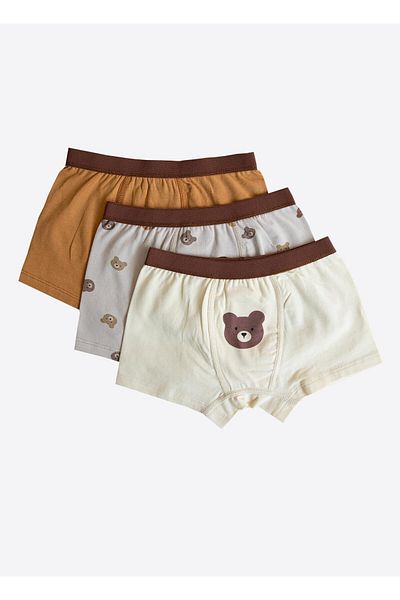 kitikate Organic Bear 3-Pack Boxer Brown