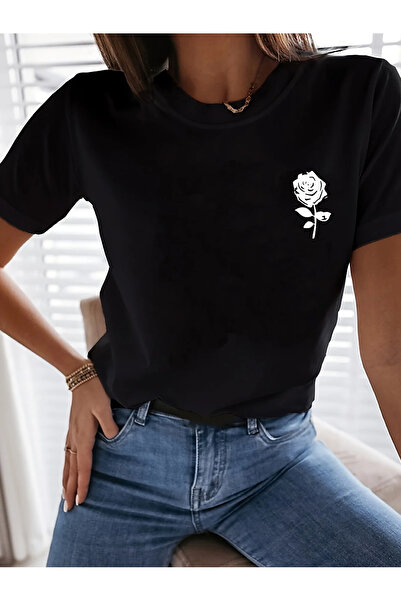 Tarzsokak Negru Roz Imprimeu floral Moale Lejer Top grafic de vară