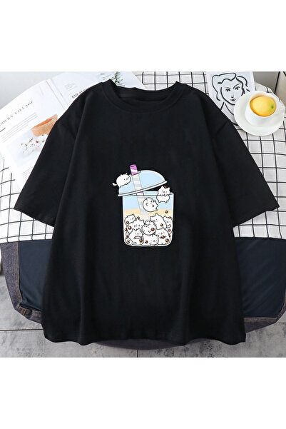 Tarzsokak بلوزة Y2k مطبوعة بفقاعات الشاي بالحليب باللون الأسود من التسعينيات ...