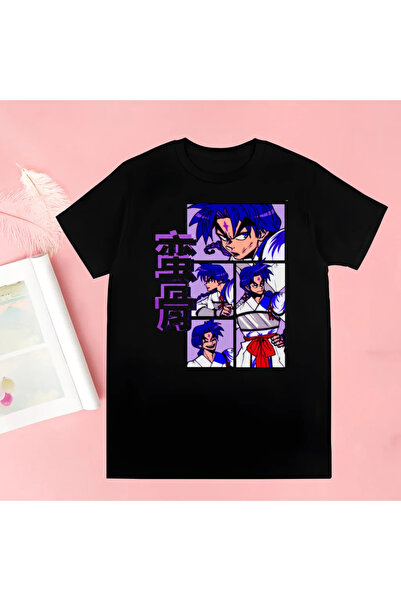 Tarzsokak تيشيرت أسود إينوياشا مطبوع جديد صيفي جديد