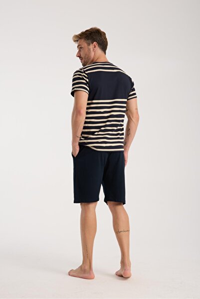 Akbeniz Чоловічий темно-синій піжамний комплект з коротким рукавом і шортами