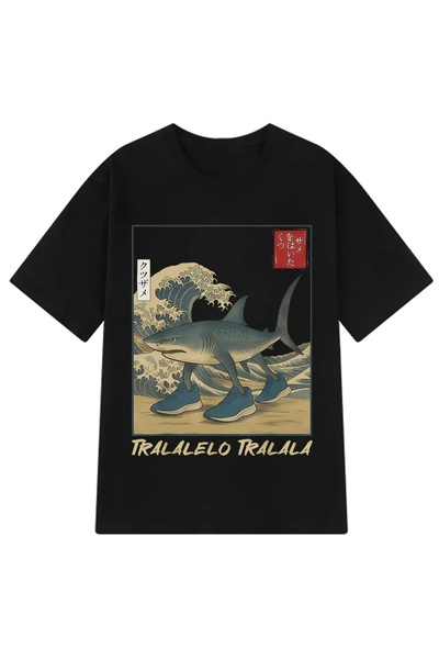 Tarzsokak Crna Tralalero Tralala smešna majica sa memom ajkule u vintage stilu