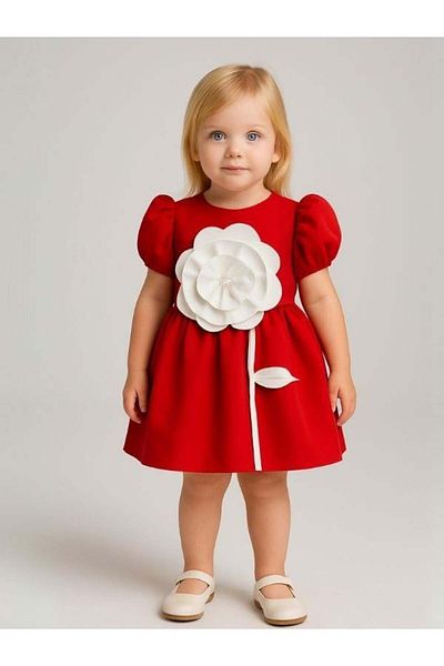 Zekids Girl's Watermelon Sleeve Floral Embroidered Special Occasion Dress