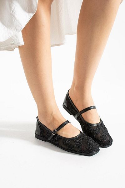 ALTUNTAŞ Women's Ballerina Ballet Flats Tulle Ballerina Comfortable Lightweight Ballerina Daily Ballerina Black