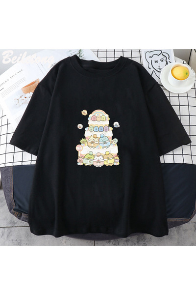 Tarzsokak Negru Sumikko Gurashi Kawaii Summer Hip Hop Cartoon Graphic Print T S