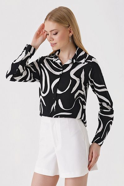 Merterium Women's Patterned Viscose Shirt F.Black 1071