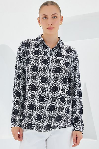 Merterium Women's Patterned Viscose Shirt K.Black 1071