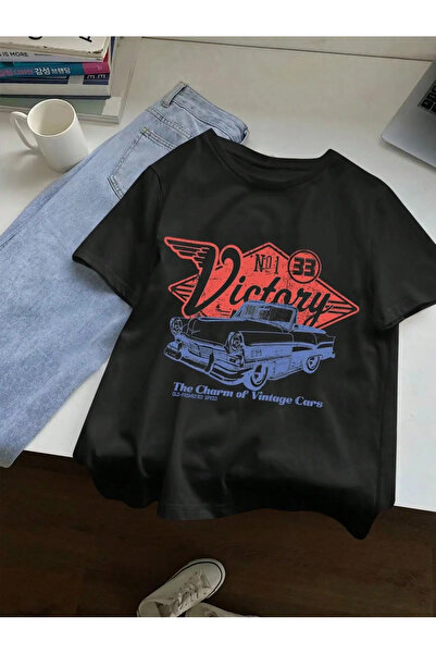 Tarzsokak Очарованието на ретро черните коли Блузи с обло деколте Victory Pri...