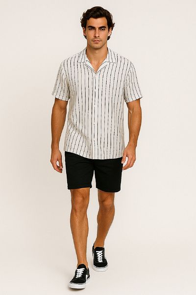 OIL PARK Apaş Collar Striped Stretchy Twisted Fabric Men's Shirt