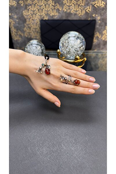 Gümüşhanesi Akik, inci, zümrüt taşlı otantik gümüş set