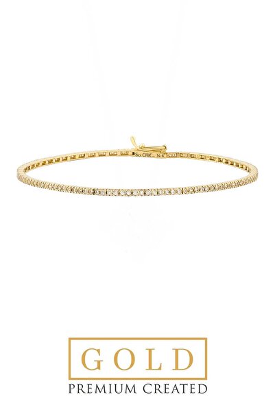 So CHIC... Sarı Altın Sertifikalı Premium Created Taşlı 18 Cm Su Yolu Bileklik