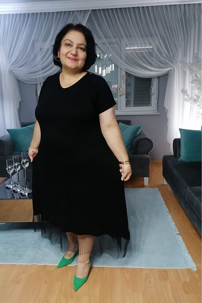 sinemisxxl Lycra Viscose Plus Size Black Tulle Dress
