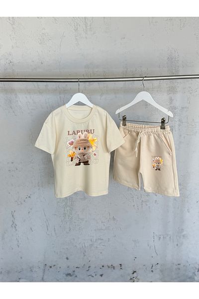 KAPROLLI Labubu Pattern Unisex T-Shirt Shorts Girls Boys Kids Bottom Top Set Tshirt Shorts Set School Nursery Set