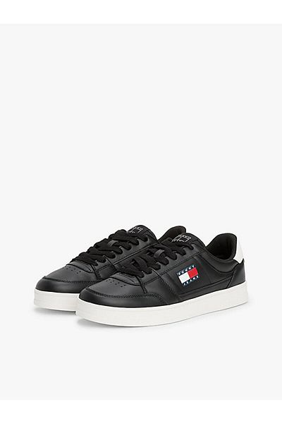 Tommy Hilfiger Čierne kožené tenisky – pohodlná plochá podrážka, priedušný vrchný povrch EM0EM01574-BDS
