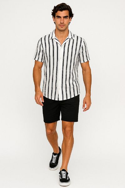 OIL PARK Apaş Collar Striped Stretchy Twisted Fabric Men's Shirt