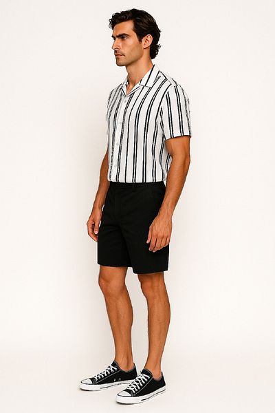 OIL PARK Apaş Collar Striped Stretchy Twisted Fabric Men's Shirt