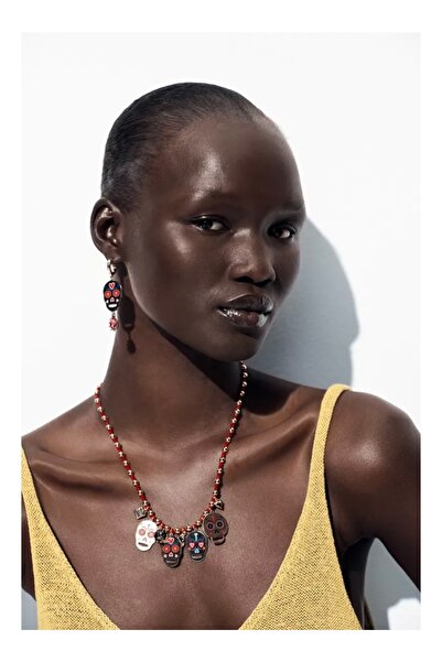 Asum İsstanbul مجموعة قلادة جمجمة جافة مطلية بالمينا مكونة من قطعتين