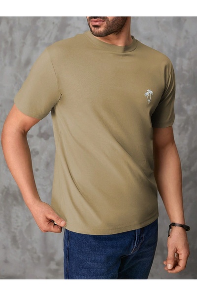 MOVİMENT Ανδρικό μπλουζάκι με λαιμόκοψη σε μπεζ χρώμα Palm με τύπωμα