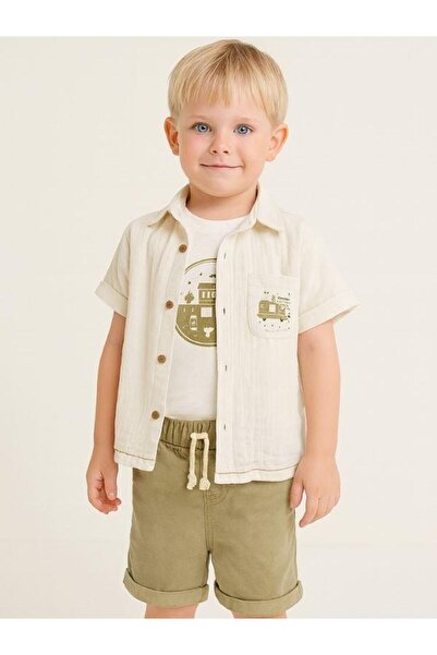 Zekids Baby Boy Animals Patterned Jacket Tshirt Shorts Set