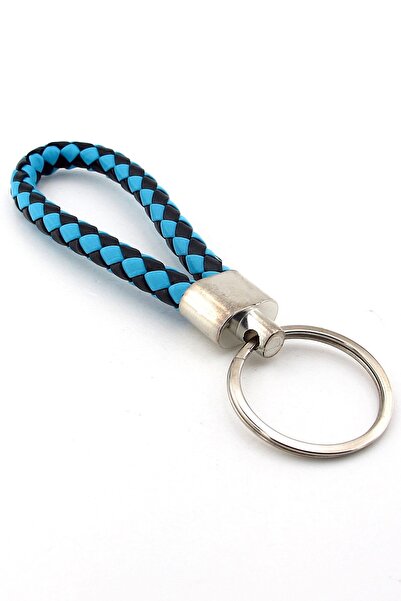 Stanbula Cross Weave Blue Black Color Faux Leather Keychain Ax044