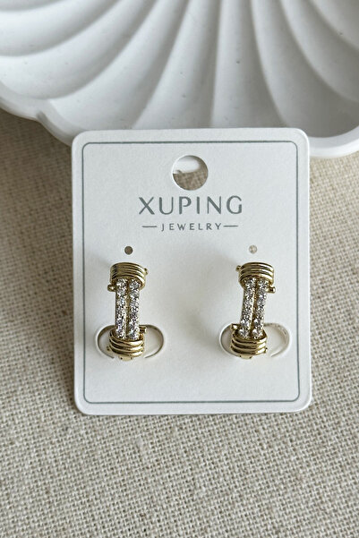 Modacaprea Xuping 14K Taşlı Oval Halka Klipsli Kadın Küpe Kararmaz Xuping Takı Küpe