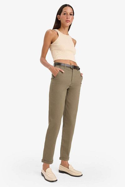 DeFacto New Season Carrot Fit Belted Gabardine Trousers with Pockets High Waist Straight Leg