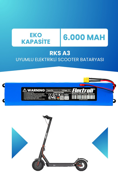 ELECTROLL RKS A3 Uyumlu Batarya (Eko Kapasite) 36v 6.000Mah Elektrikli Scoote...