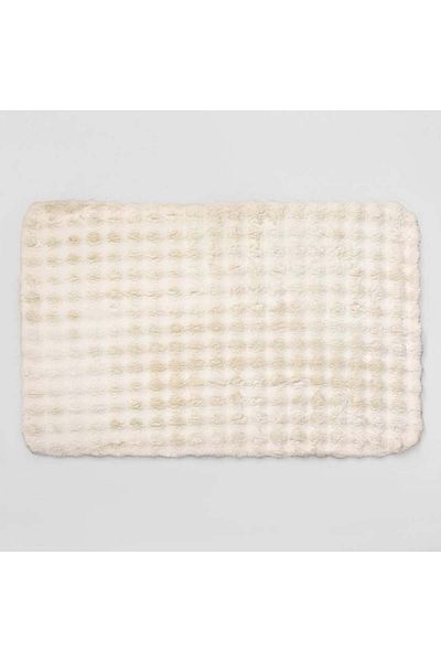 TOPI TOY Decorative fluffy rug, white with striped and polka dot pattern, 150 x 100 cm