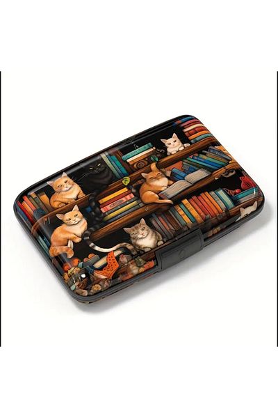 ORGANICYOU Linjin Rfid Blocking Card Holder Wallet with Cat Illustration for Women