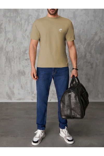 MOVİMENT Ανδρικό μπλουζάκι με λαιμόκοψη σε μπεζ χρώμα Palm με τύπωμα